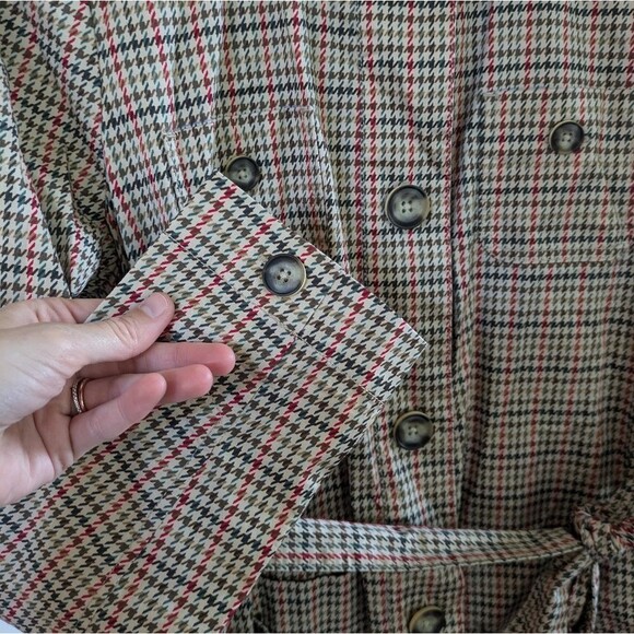 Cabi 3734 Sherlock Trench Coat Jacket Tan Multi Houndstooth Check Belt M Medium - Picture 7 of 12